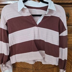 Striped Collared Women's Top